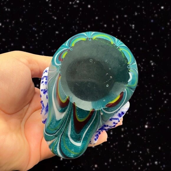 Art Glass Owl Figurine Paperweight Pulled Feather Glass Cased Bird Blue Fritz - Picture 14 of 14